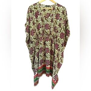 Tolani Silk Kimono Sleeve Colorful Floral Boho V Neck Gathered Waist Mini Dress
